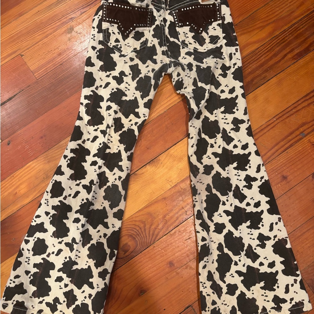 Rock & Roll Cowgirl Brown and White Cow Print Jeans size 8